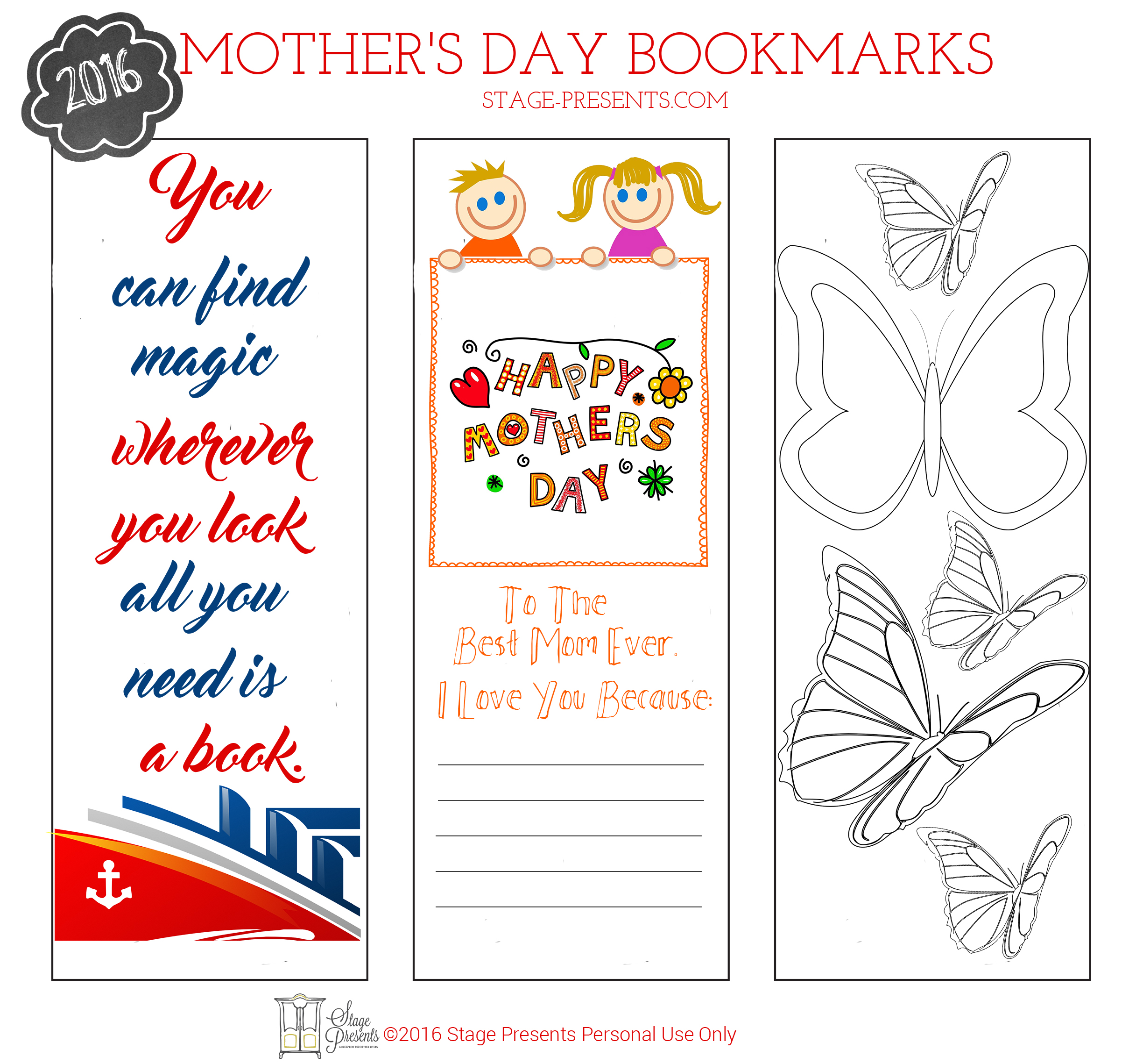 Mother's Day Bookmarks ©2016 Stage Presents